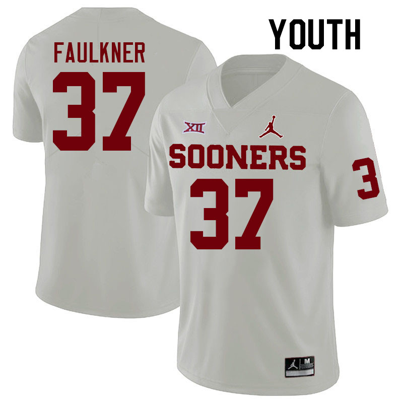 Youth #37 River Faulkner Oklahoma Sooners College Football Jerseys Stitched-White